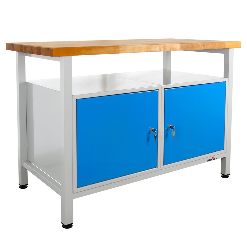 Produktabbildung Nr. 1: Steinbock® Werkbank Premium, 1 Ablage, 2 Türen, TK 300 kg, HxBxT 840 x 1.200 x 600 mm, RAL 7035/5012