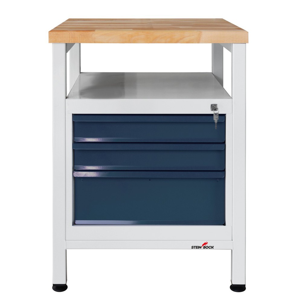 Produktabbildung: Steinbock® Werkbank Premium, 1 Ablage, 3 Schubladen, TK 300 kg, HxBxT 840 x 600 x 600 mm, RAL 7035/7016