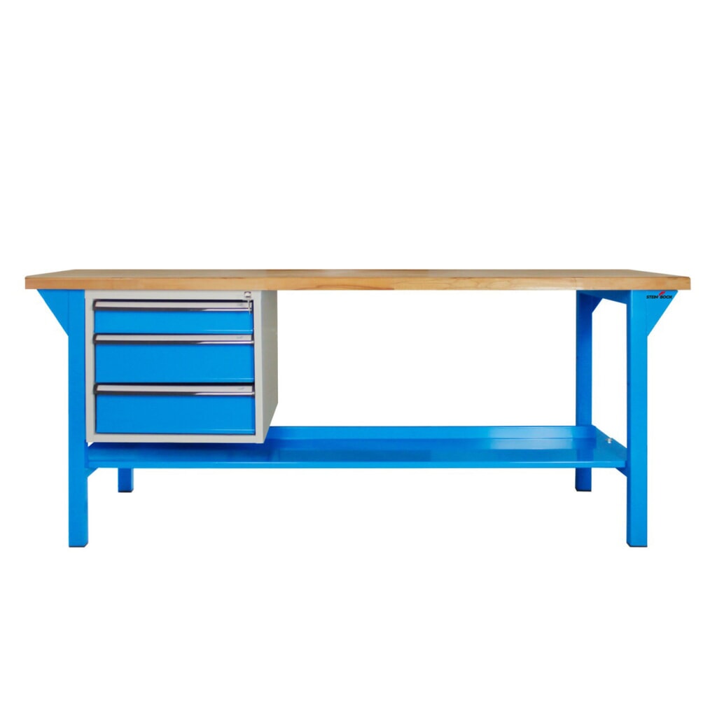 Steinbock® Werkbank Pro, 3 Schubladen, 1 Ablage, TK 500 kg, HxBxT 850 x 1.500 x 750 mm, RAL 5012 Produktabbildung Nr. 2: Steinbock® Werkbank Pro, 3 Schubladen, 1 Ablage, TK 500 kg, HxBxT 850 x 1.500 x 750 mm, RAL 5012