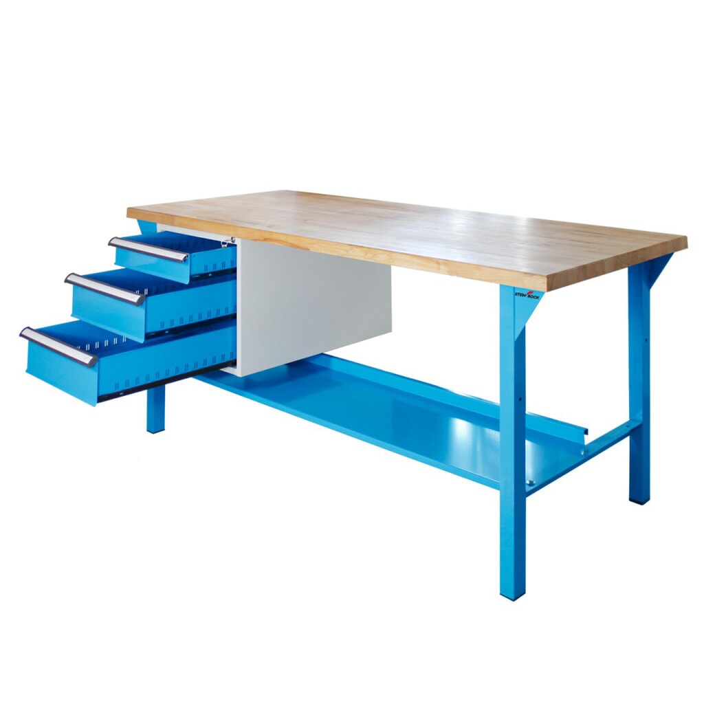 Steinbock® Werkbank Pro, 3 Schubladen, 1 Ablage, TK 500 kg, HxBxT 850 x 1.500 x 750 mm, RAL 5012 Produktabbildung Nr. 3: Steinbock® Werkbank Pro, 3 Schubladen, 1 Ablage, TK 500 kg, HxBxT 850 x 1.500 x 750 mm, RAL 5012