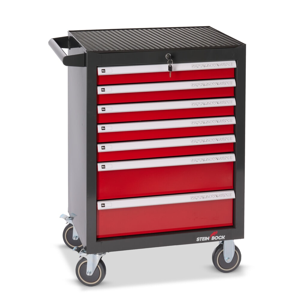 Steinbock® Werkstattwagen M, 7 Schubladen, abschließbar, inkl. 130-teiligem Werkzeugsortiment Produktabbildung: Steinbock® Werkstattwagen M, 7 Schubladen, abschließbar, inkl. 130-teiligem Werkzeugsortiment