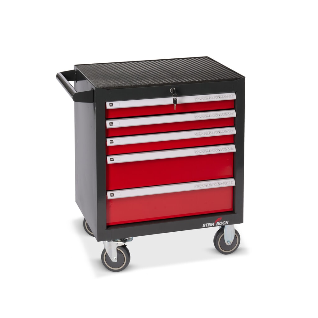 Steinbock® Werkstattwagen S, 5 Schubladen, abschließbar, inkl. 92-teiligem Werkzeugsortiment Produktabbildung: Steinbock® Werkstattwagen S, 5 Schubladen, abschließbar, inkl. 92-teiligem Werkzeugsortiment