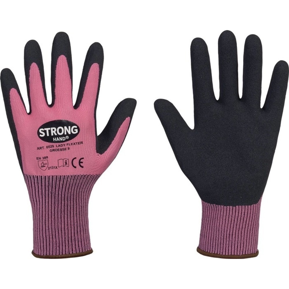 Produktabbildung: STRONGHAND Handschuhe LADY FLEXTER, EN 420/EN 388 PSA-Kategorie II, Größe 6 pink/schwarz
