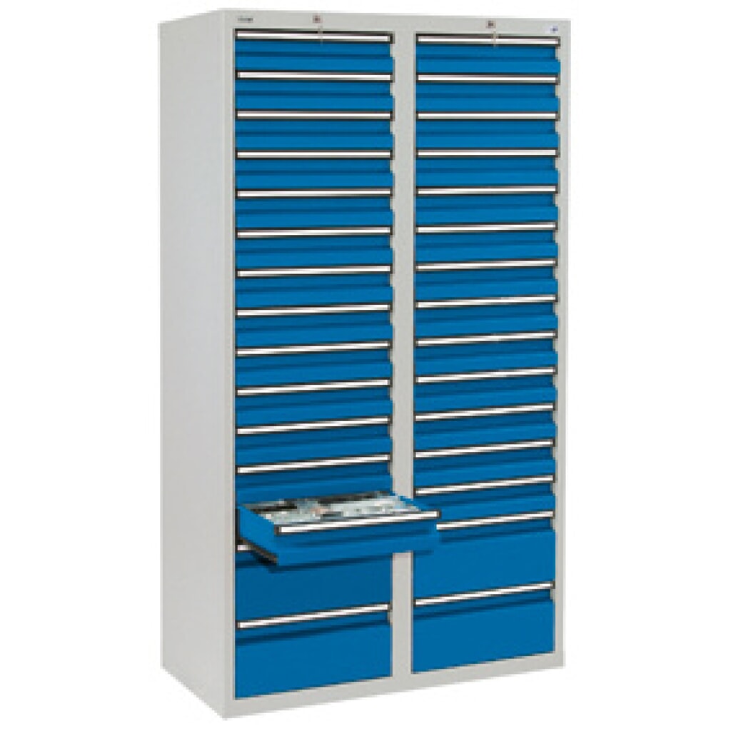 stumpf® Schubladenschrank, Schubladen 26x100 + 4x200 mm, HxBxT 1.800 x 1.000 x 500 mm, lichtgrau Produktabbildung: stumpf® Schubladenschrank, Schubladen 26x100 + 4x200 mm, HxBxT 1.800 x 1.000 x 500 mm, lichtgrau