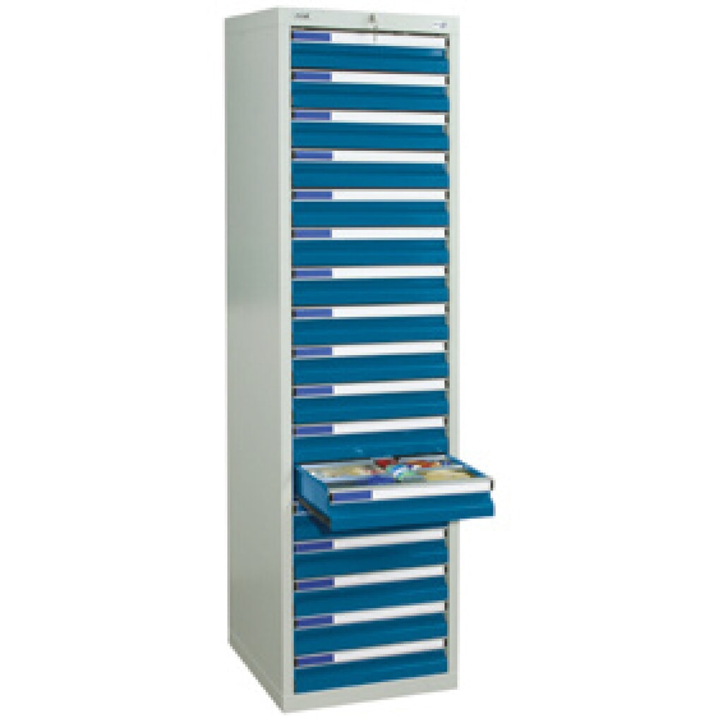 stumpf® Schubladenschrank Premium, Schubladen 17x100 mm, HxBxT 1.800 x 500 x 500 mm, lichtgrau Produktabbildung: stumpf® Schubladenschrank Premium, Schubladen 17x100 mm, HxBxT 1.800 x 500 x 500 mm, lichtgrau