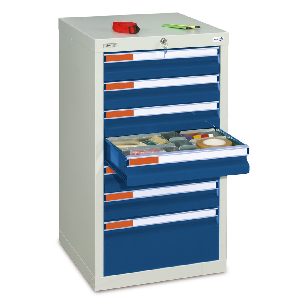 stumpf® Schubladenschrank Premium, Schubladen 6x100 + 1x200 mm, HxBxT 900 x 500 x 500 mm, lichtgrau Produktabbildung: stumpf® Schubladenschrank Premium, Schubladen 6x100 + 1x200 mm, HxBxT 900 x 500 x 500 mm, lichtgrau