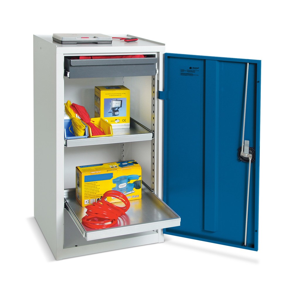 Produktabbildung: stumpf® Werkstatt-Beistellschrank mit 1 Schublade + 2 Wannen, HxBxT 1.000 x 500 x 500 mm, lichtgrau/enzianblau