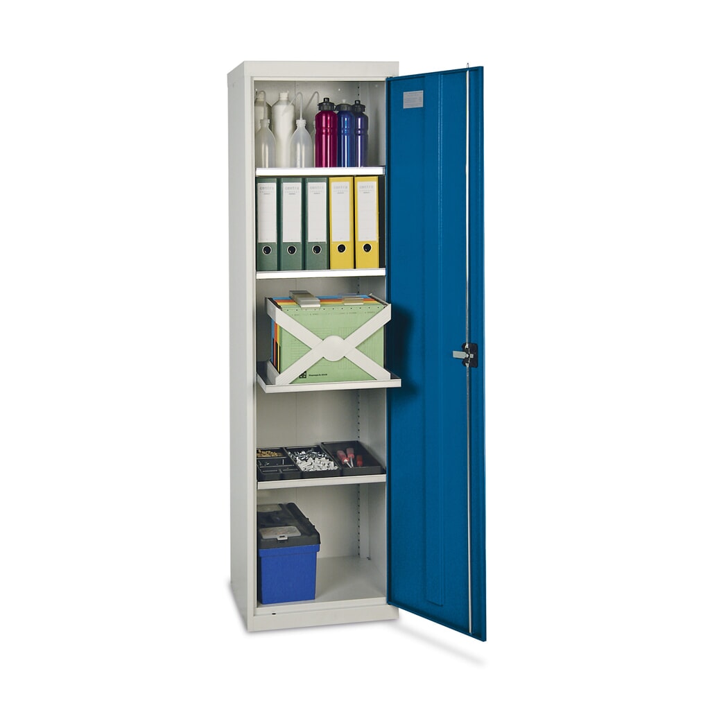 Produktabbildung: stumpf® Werkstatt-Flügeltürschrank mit 4 Wannen, HxBxT 1.800 x 500 x 500 mm, lichtgrau