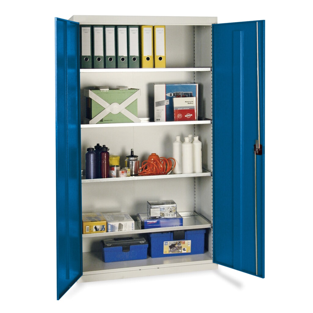 stumpf® Werkstatt-Flügeltürschrank mit 4 Wannen, HxBxT 1.800 x 1.000 x 500 mm, lichtgrau Produktabbildung: stumpf® Werkstatt-Flügeltürschrank mit 4 Wannen, HxBxT 1.800 x 1.000 x 500 mm, lichtgrau