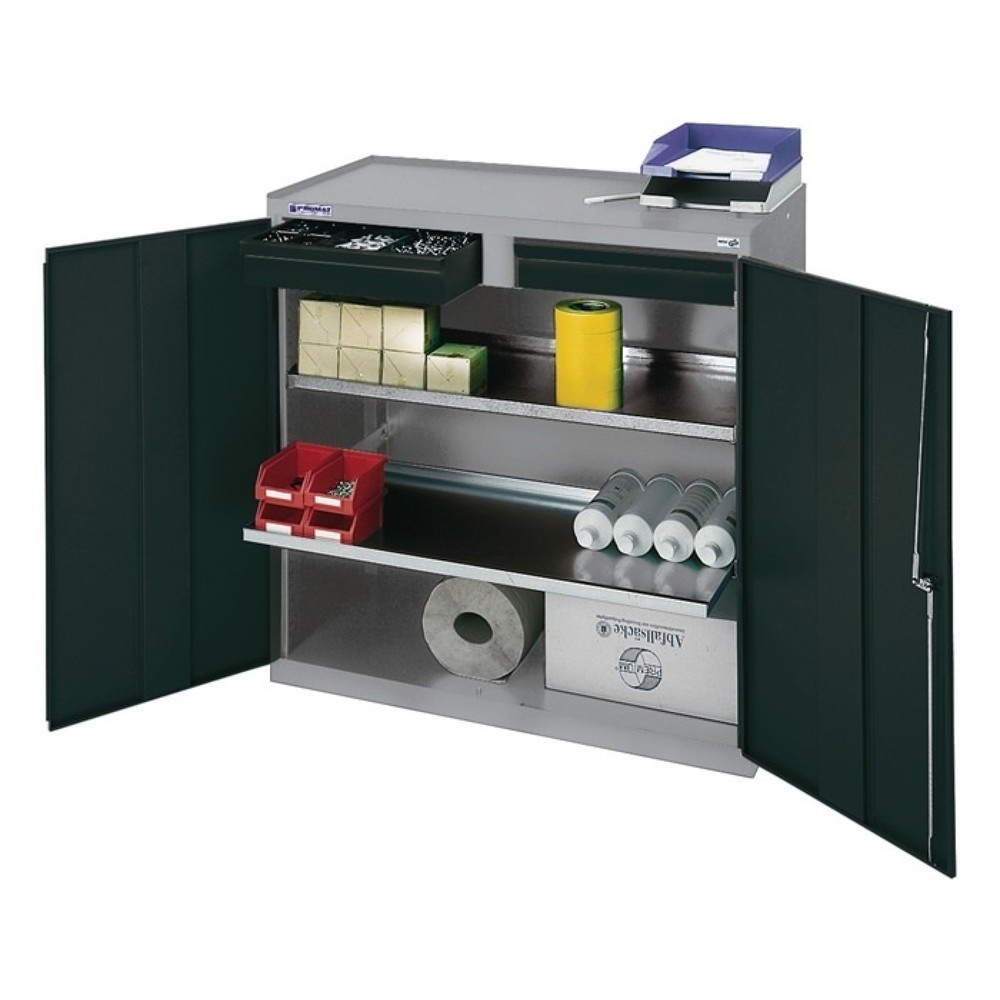 Produktabbildung: stumpf® Werkzeug-/Beistellschrank, 2 Schubladen, 2 Böden, H1000xB1000xT500 mm, lichtgrau/anthrazitgrau