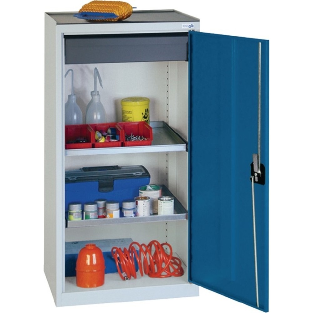 Produktabbildung: stumpf® Werkzeug-/Beistellschrank, 1 Schublade, 2 Böden, H1000xB500xT500 mm, lichtgrau, RAL 7035/enzianblau, RAL 5010