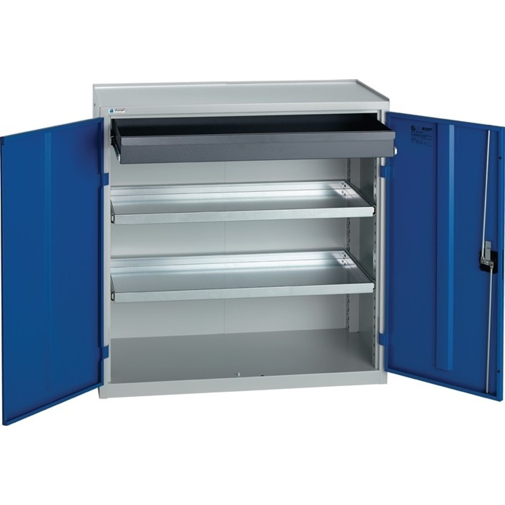Produktabbildung: stumpf® Werkzeug-/Beistellschrank, 1 Schublade, 2 Böden, H1000xB1000xT500 mm, lichtgrau, RAL 7035/enzianblau, RAL 5010