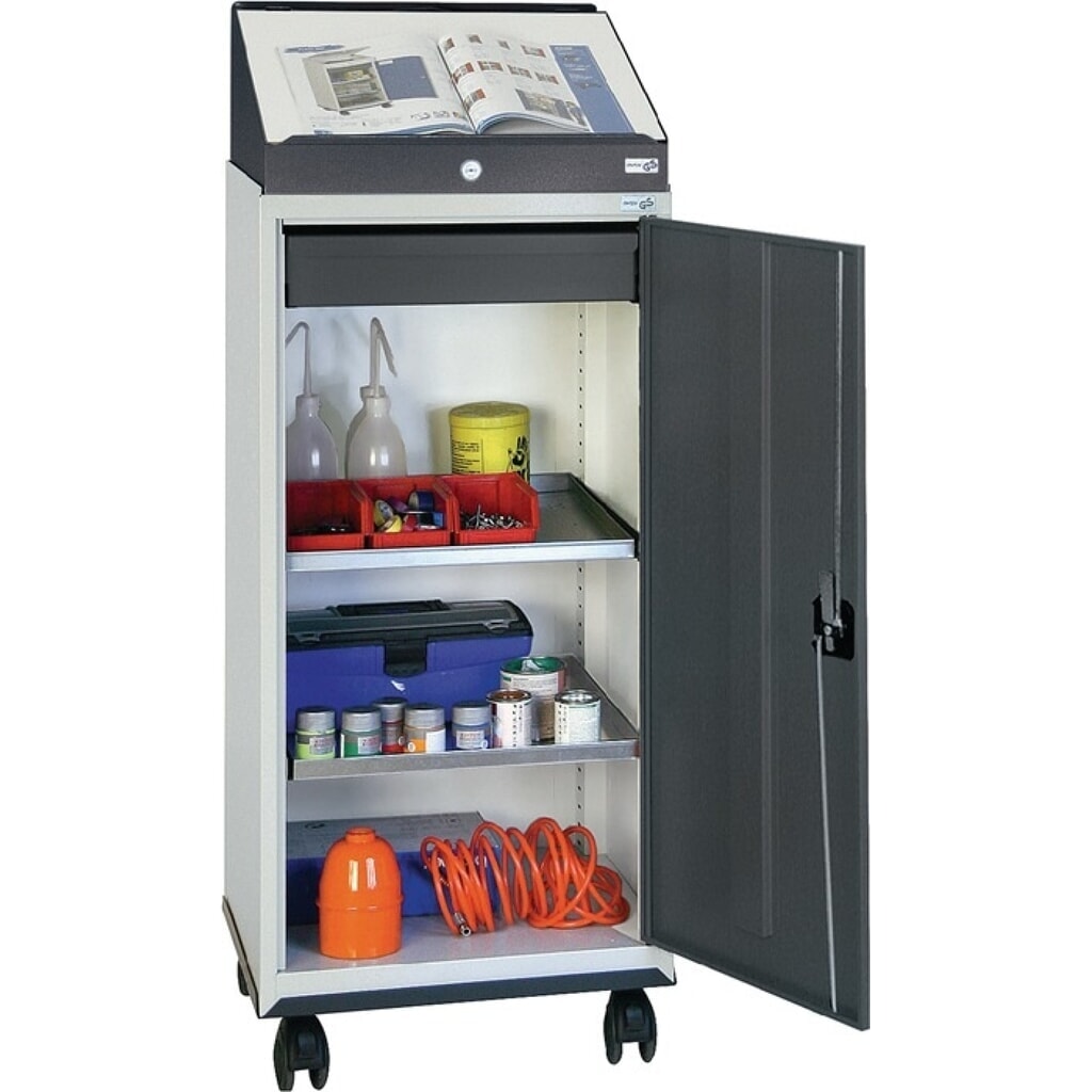 stumpf® Werkzeugschrankset, H1310xB500xT500mm, mit Pultaufsatz, lichtgrau/anthrazitgrau Produktabbildung Nr. 1: stumpf® Werkzeugschrankset, H1310xB500xT500mm, mit Pultaufsatz, lichtgrau/anthrazitgrau