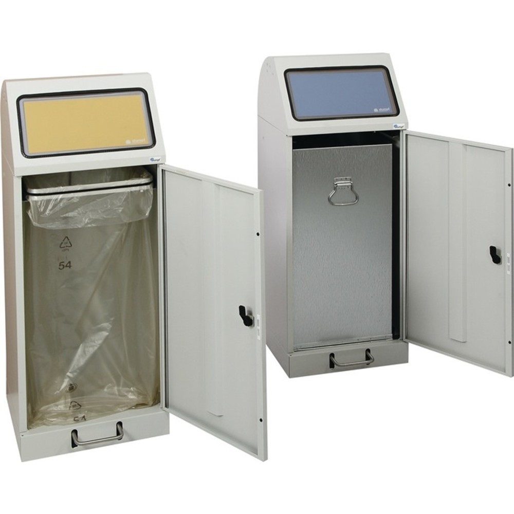 Produktabbildung: stumpf® Wertstoffsammler, lichtgrau, RAL 7035, 70 l H1000xB400xT380mm, verzinkter Einsatz, mit Trethebel