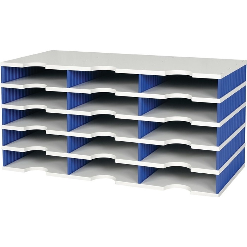 Produktabbildung: styro Sortierablage Trio, H363xB723xT331mm, 15 Fächer, Polystyrol grau/blau