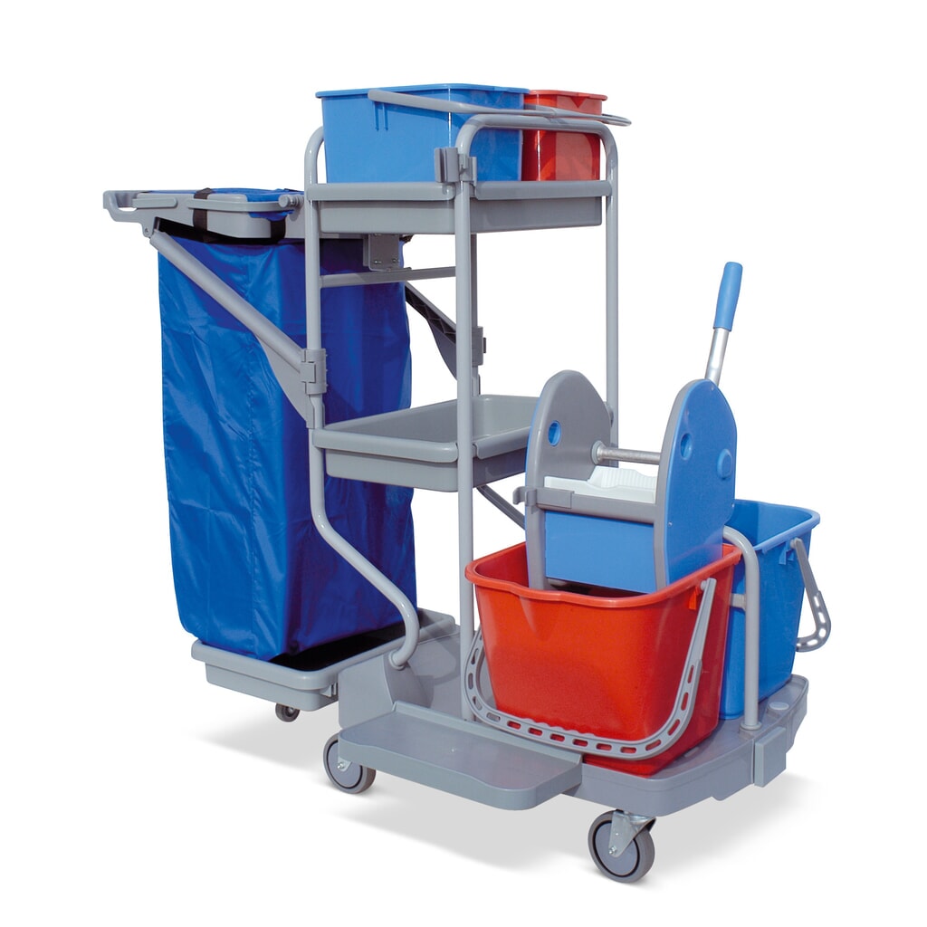 Systemwagen-Set Harema®, Eimer 2x 9 Liter + 2x 15 Liter, mit Kunststoffablage Produktabbildung: Systemwagen-Set Harema®, Eimer 2x 9 Liter + 2x 15 Liter, mit Kunststoffablage