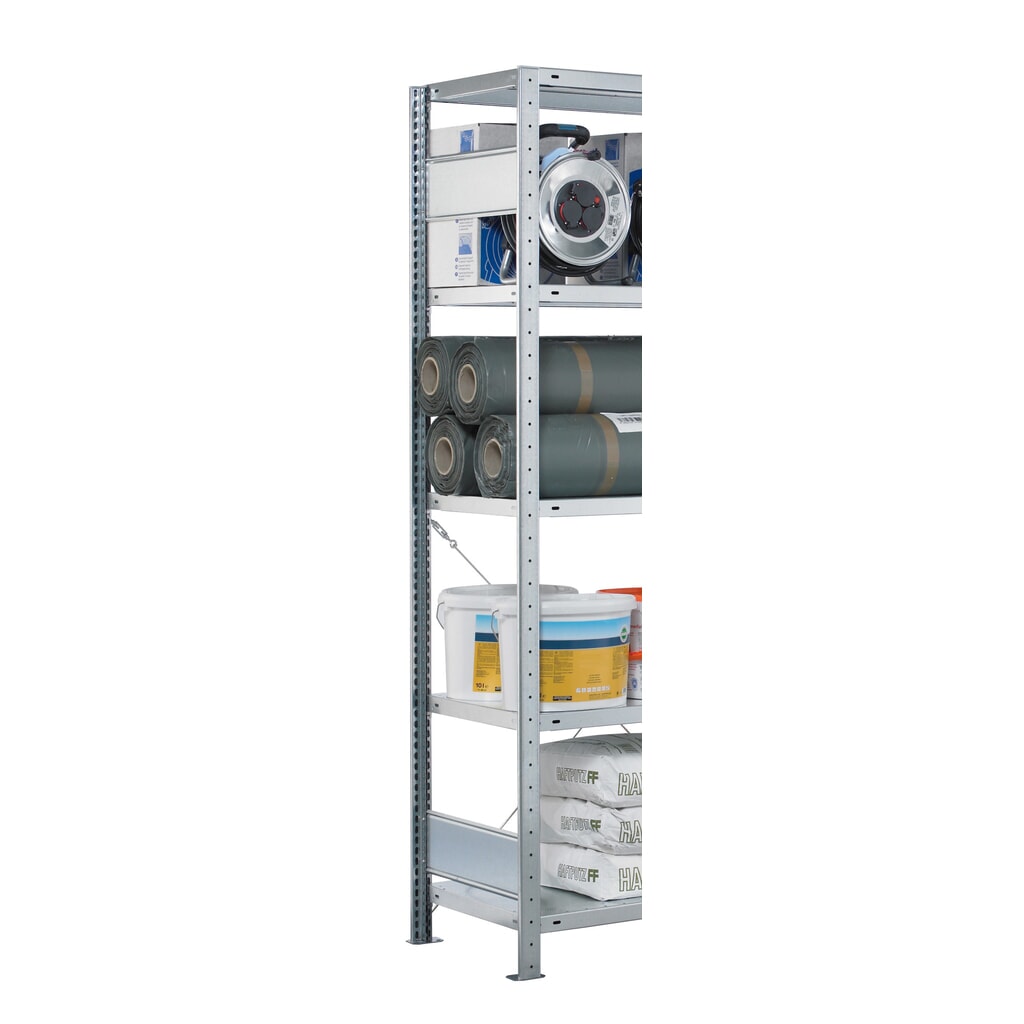 T-Profil-Rahmen MULTIplus für SCHULTE Fachbodenregal, verzinkt, vormontiert, 2 Tiefenriegel, HxT 2.000 x 400 mm Produktabbildung Nr. 2: T-Profil-Rahmen MULTIplus für SCHULTE Fachbodenregal, verzinkt, vormontiert, 2 Tiefenriegel, HxT 2.000 x 400 mm
