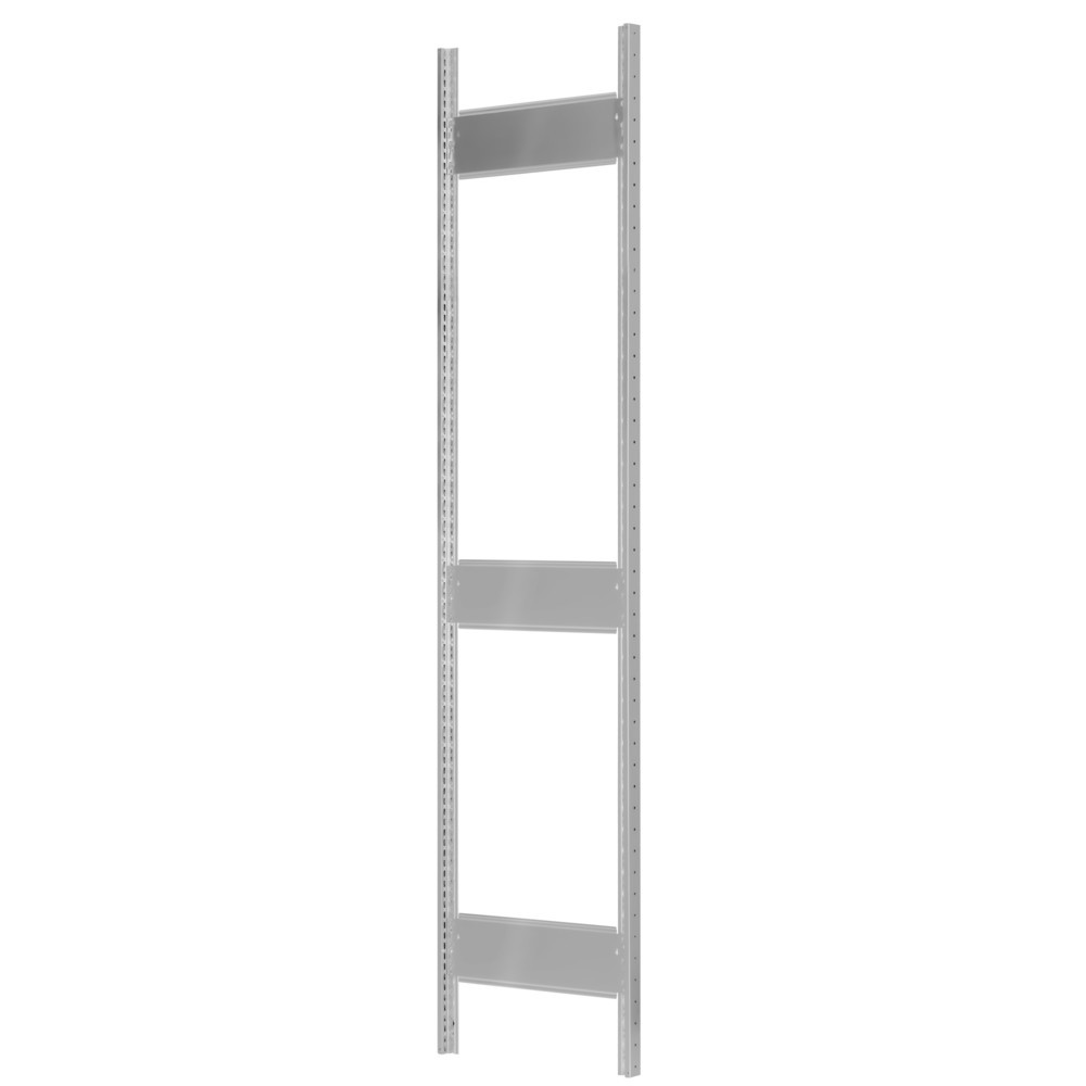 Produktabbildung: T-Profil-Rahmen MULTIplus für SCHULTE Fachbodenregal, lichtgrau, vormontiert, 3 Tiefenriegel, HxT 2.500 x 400 mm