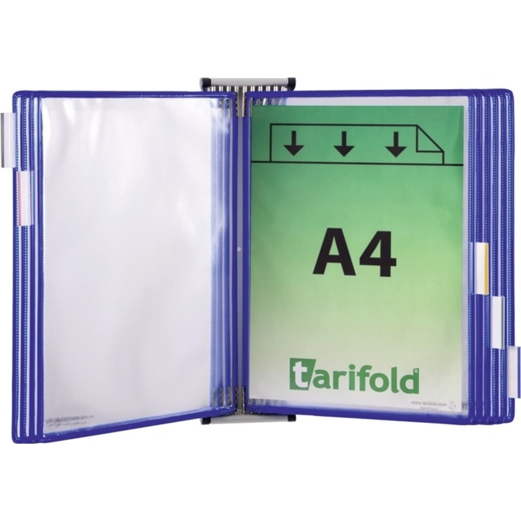 Tarifold Wandhalter, mit Drahtrahmen, kunststoffummantelt, 5 Sichttafeln blau, passend für DIN A4 Produktabbildung: Tarifold Wandhalter, mit Drahtrahmen, kunststoffummantelt, 5 Sichttafeln blau, passend für DIN A4