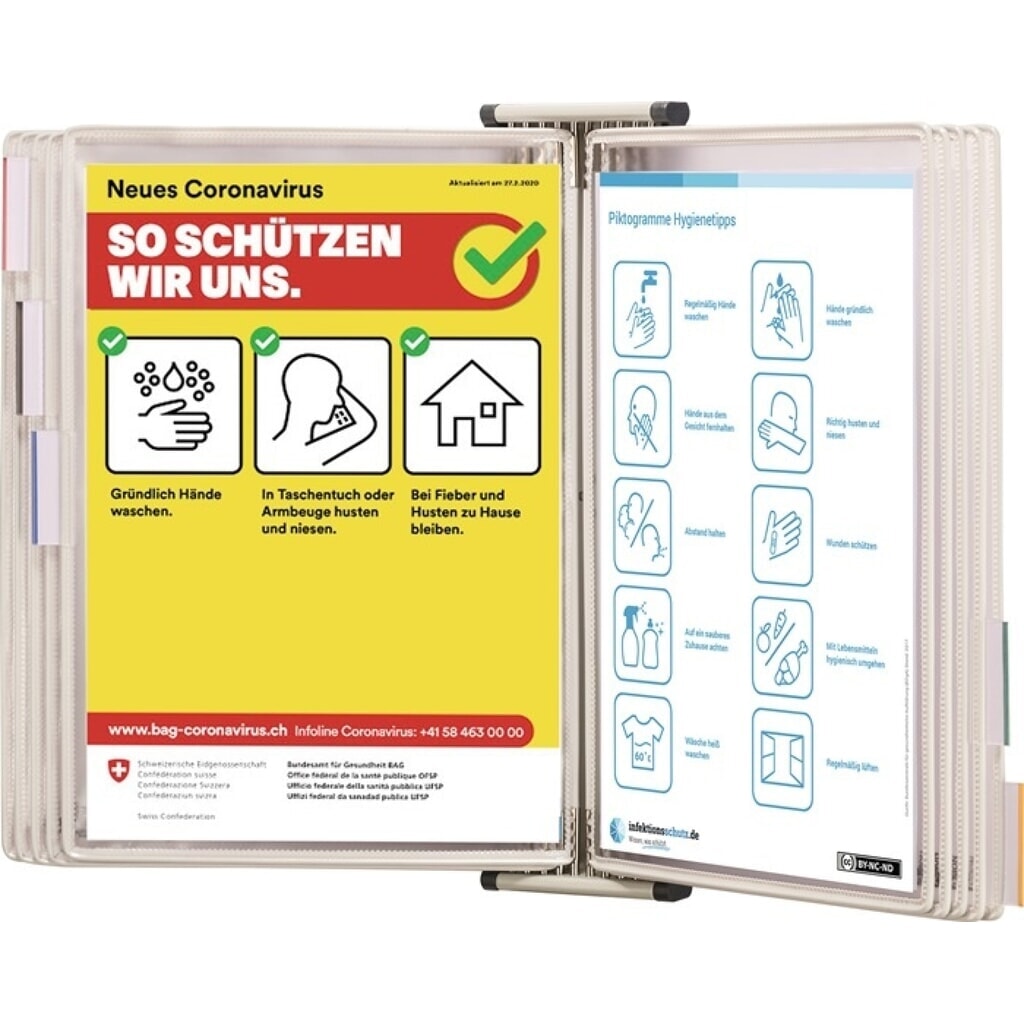Tarifold Wandhalter, weiß, 10 Sichttafeln, lackiertf.A4 Produktabbildung: Tarifold Wandhalter, weiß, 10 Sichttafeln, lackiertf.A4