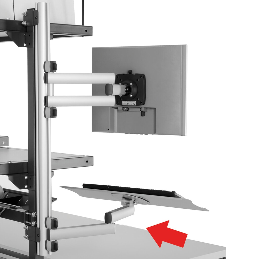 Tastatur- und Mausablage mit Gelenkarm für Rocholz Packtisch-System, HxBxT 200 x 100 x 455 mm Produktabbildung: Tastatur- und Mausablage mit Gelenkarm für Rocholz Packtisch-System, HxBxT 200 x 100 x 455 mm