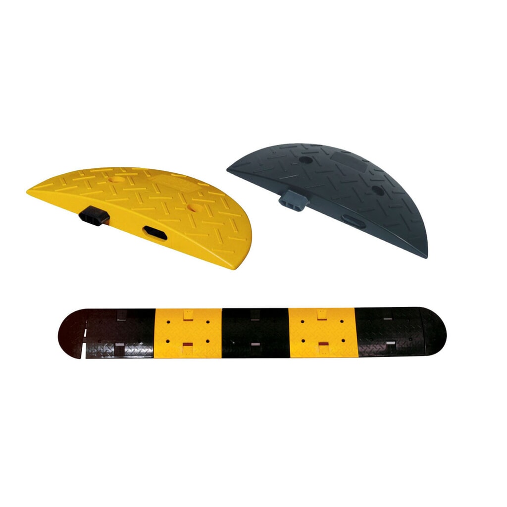 Temposchwelle aus PP, PVC-ummantelt, < 30 km/h, Abschlusselement, gelb Produktabbildung: Temposchwelle aus PP, PVC-ummantelt, < 30 km/h, Abschlusselement, gelb