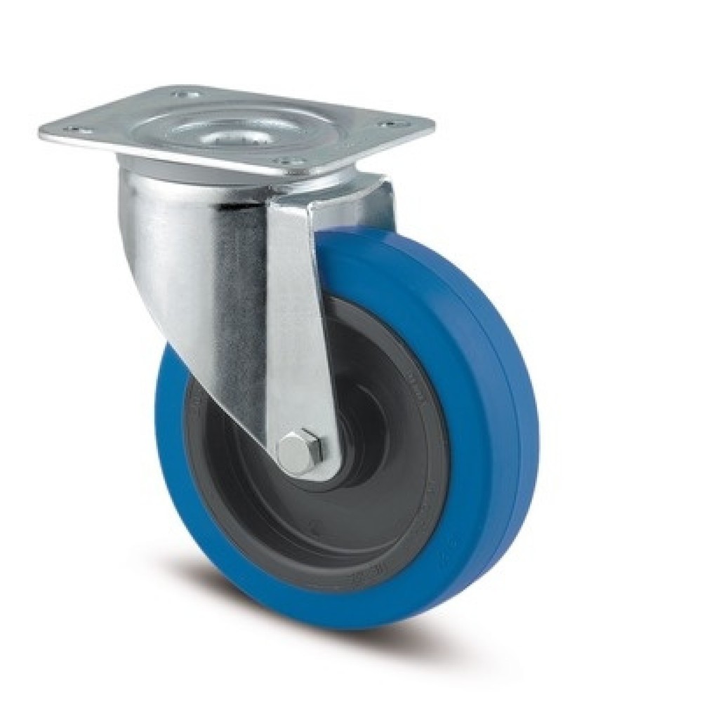 Produktabbildung: TENTE® Lenkrolle Elastik-Gummi, Rollenlager, Schwenklagerschutz, spurlos, blau, Ø x Breite 100 x 50 mm, TK 160 kg