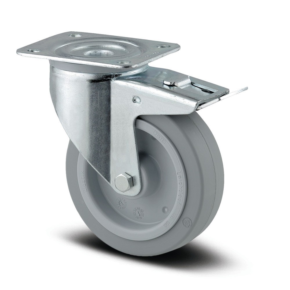 Produktabbildung Nr. 1: TENTE® Lenkrolle Elastik-Gummi, Rollenlager, Totalfeststeller, Schwenklagerschutz, spurlos, Ø x Breite 100 x 50 mm, TK 160 kg