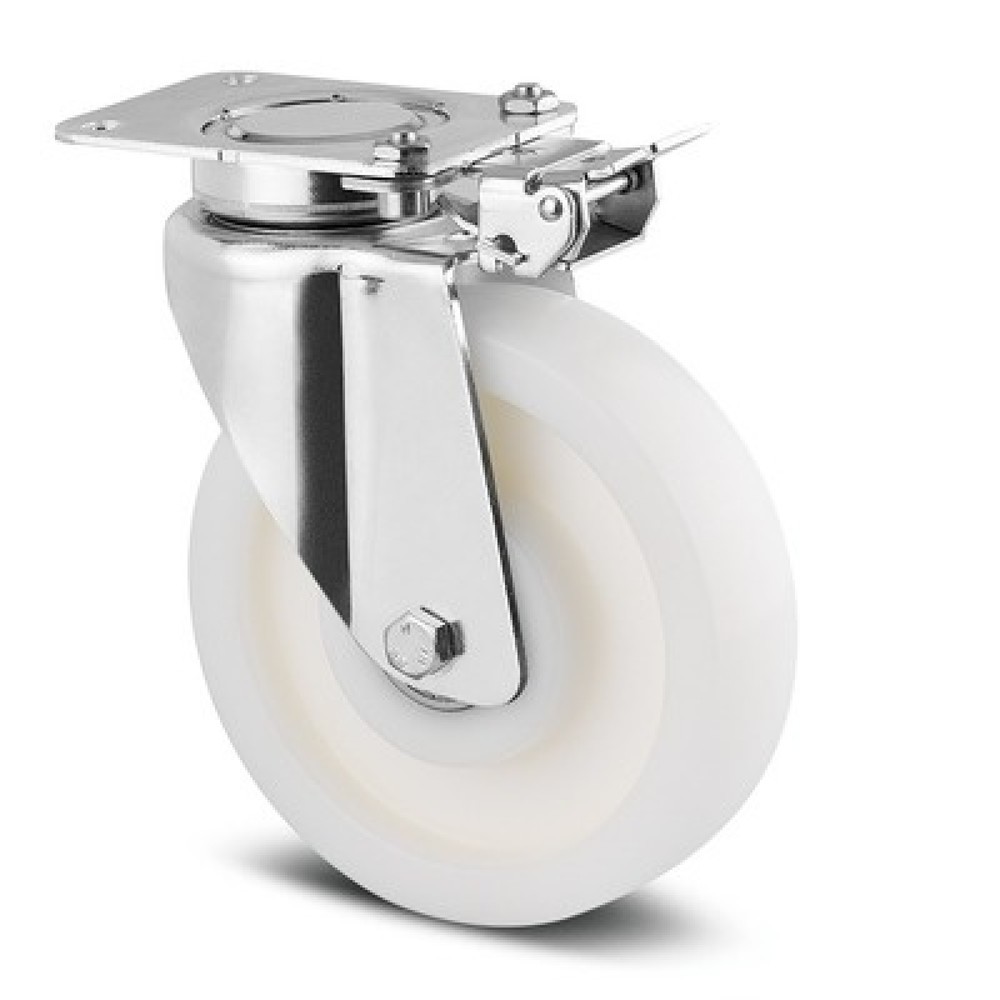 Produktabbildung: TENTE® Lenkrolle Polyamid, Präzisionskugellager, Richtungsfeststeller, schweres Stahlblech-Gehäuse, Ø x Breite 125 x 50 mm, TK 600 kg