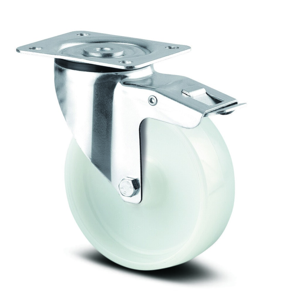 TENTE® Lenkrolle PP, Rollenlager, Totalfeststeller, Ø x Breite 125 x 50 mm, TK 125 kg Produktabbildung: TENTE® Lenkrolle PP, Rollenlager, Totalfeststeller, Ø x Breite 125 x 50 mm, TK 125 kg