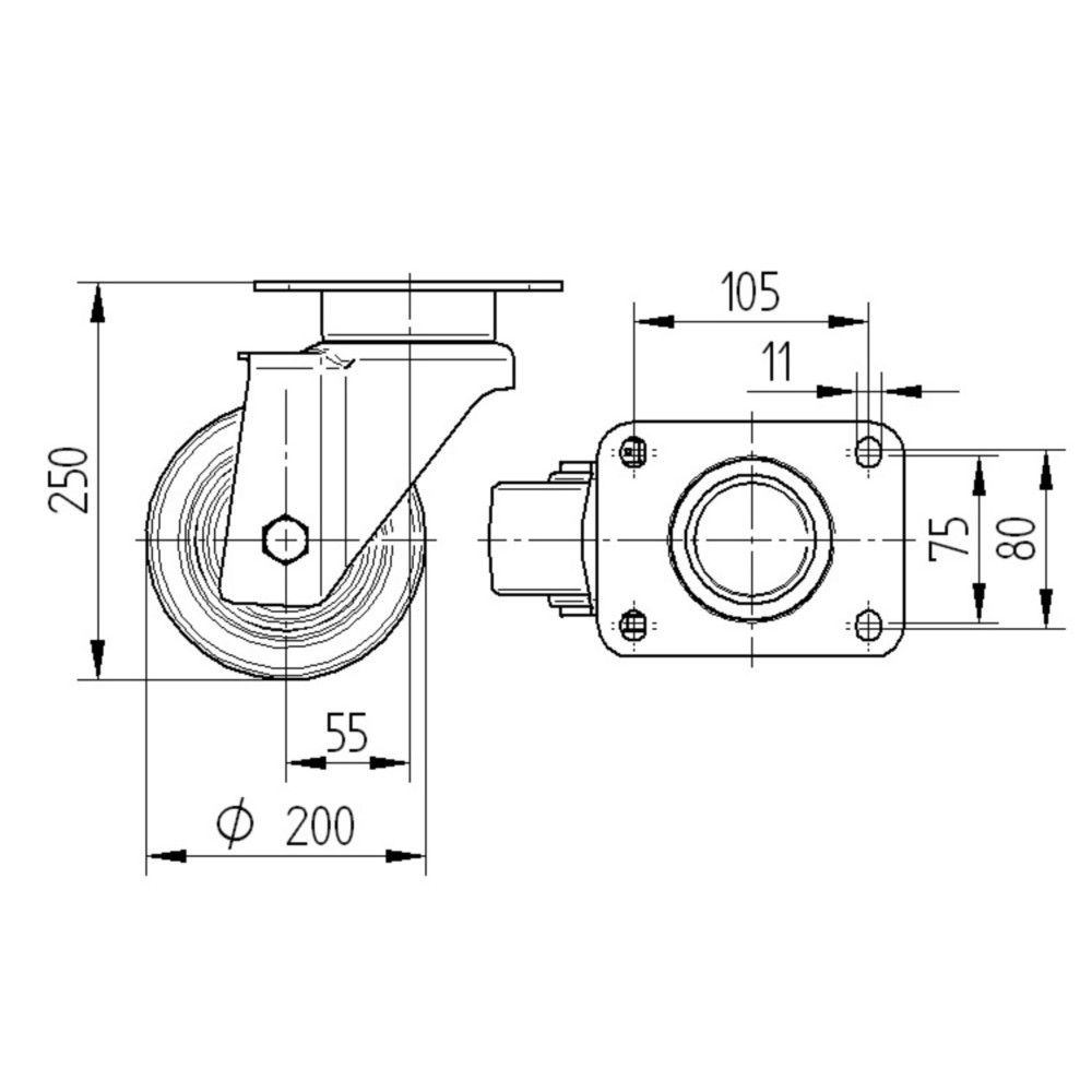 Produktabbildung Nr. 2: TENTE® Lenkrolle PU, Präzisionskugellager, Ø x Breite 200 x 50 mm, TK 600 kg