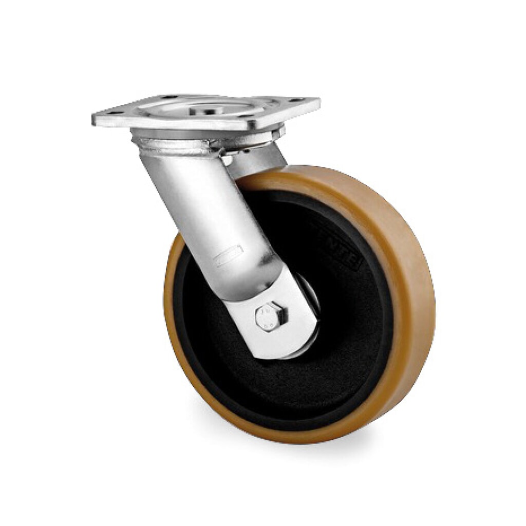 Produktabbildung: TENTE® Lenkrolle PU, Präzisionskugellager, Gusseisen-Radkörper, Ø x Breite 125 x 50 mm, TK 550 kg