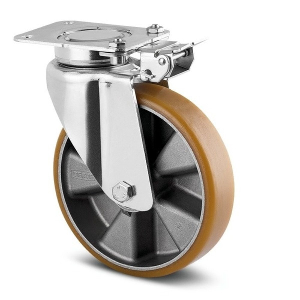 Produktabbildung: TENTE® Lenkrolle PU, Präzisionskugellager, Richtungsfeststeller, Ø x Breite 125 x 50 mm, TK 500 kg