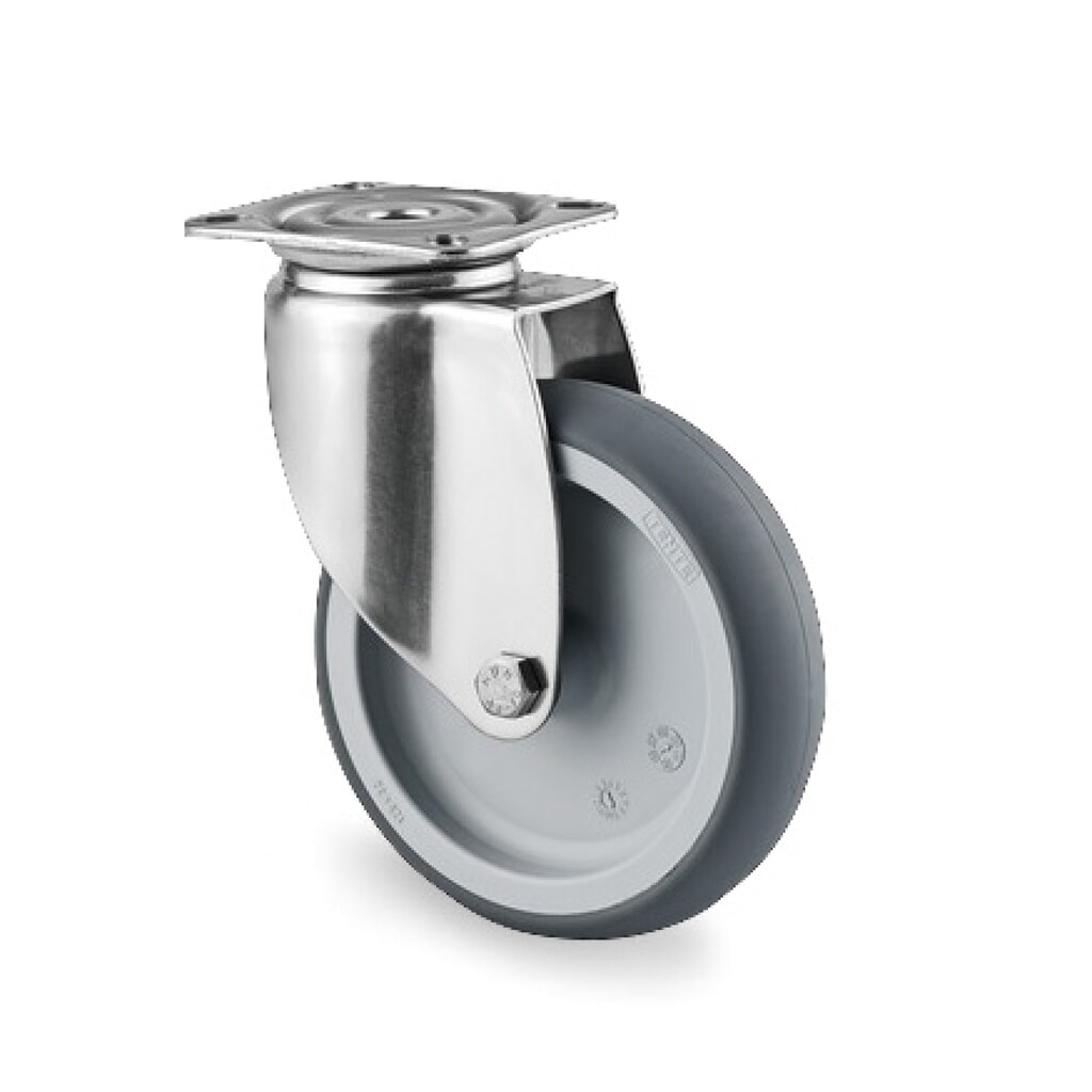 TENTE® Lenkrolle TPE, Gleitlager, Edelstahl-Gehäuse, Ø x Breite 50 x 50 mm, TK 40 kg Produktabbildung: TENTE® Lenkrolle TPE, Gleitlager, Edelstahl-Gehäuse, Ø x Breite 50 x 50 mm, TK 40 kg