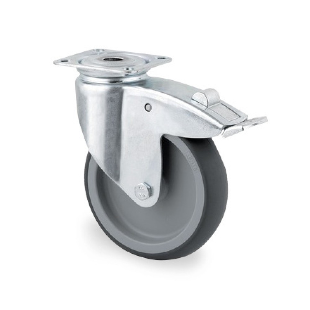 Produktabbildung: TENTE® Lenkrolle TPE, Gleitlager, Stahlblech-Gehäuse, Totalfeststeller, Ø x Breite 75 x 50 mm, TK 75 kg