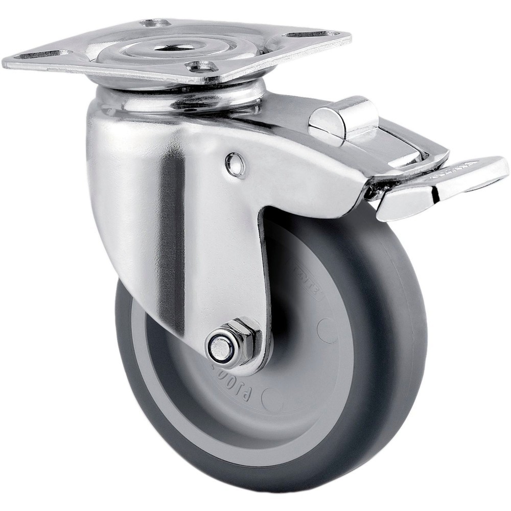 Produktabbildung: TENTE® Lenkrolle TPE, Gleitlager, Edelstahl-Gehäuse, Totalfeststeller, Ø x Breite 75 x 50 mm, TK 60 kg