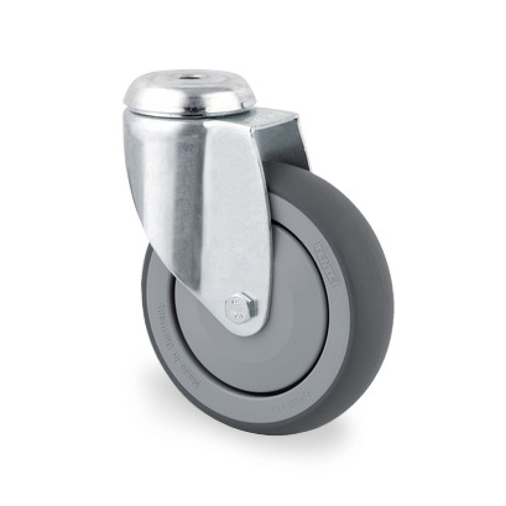 Produktabbildung: TENTE® Lenkrolle TPE, Präzisionskugellager, Stahlblech-Gehäuse, Fadenschutz, Anschraubloch, Ø x Breite 75 x 50 mm, TK 75 kg