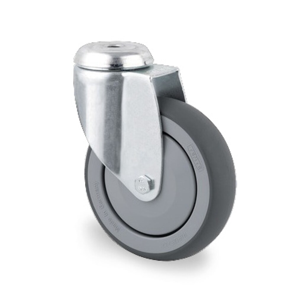 Produktabbildung: TENTE® Lenkrolle TPE, Präzisionskugellager, Stahlblech-Gehäuse, Fadenschutz, Anschraubloch, Ø x Breite 75 x 50 mm, TK 75 kg