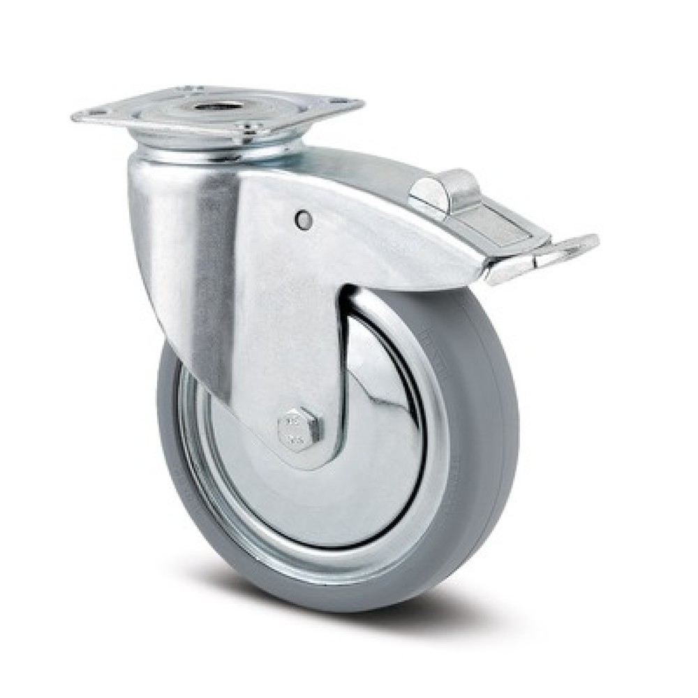 Produktabbildung: TENTE® Lenkrolle Vollgummi, Konuskugellager, Stahlblech-Gehäuse, Totalfeststeller, Fadenschutz, spurlos, Ø x Breite 75 x 50 mm, TK 55 kg