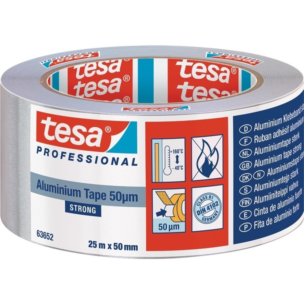 Produktabbildung: tesa® Aluminiumklebeband Strong 63652, mit Liner, Länge 25 m Breite 50 mm