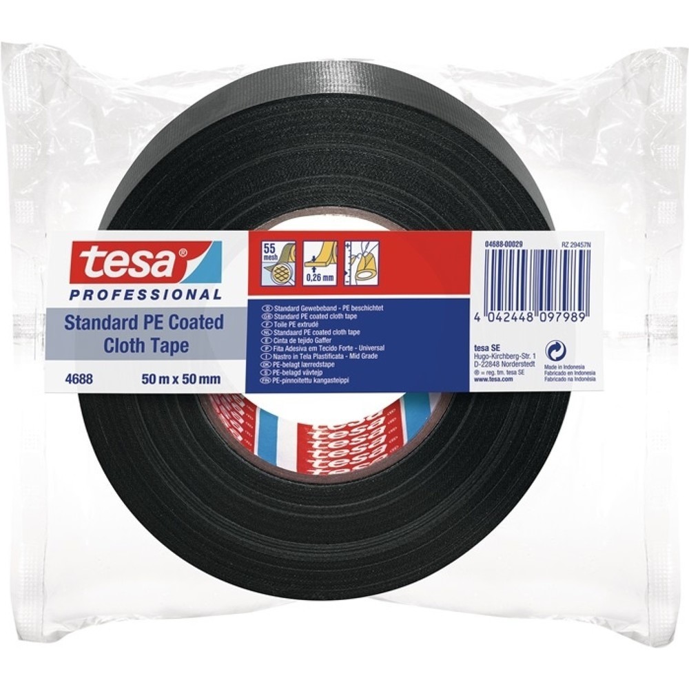 Produktabbildung: tesa® Gewebeband tesa® band® Standard 4688, Länge 50 m Breite 50 mm, schwarz, Rolle