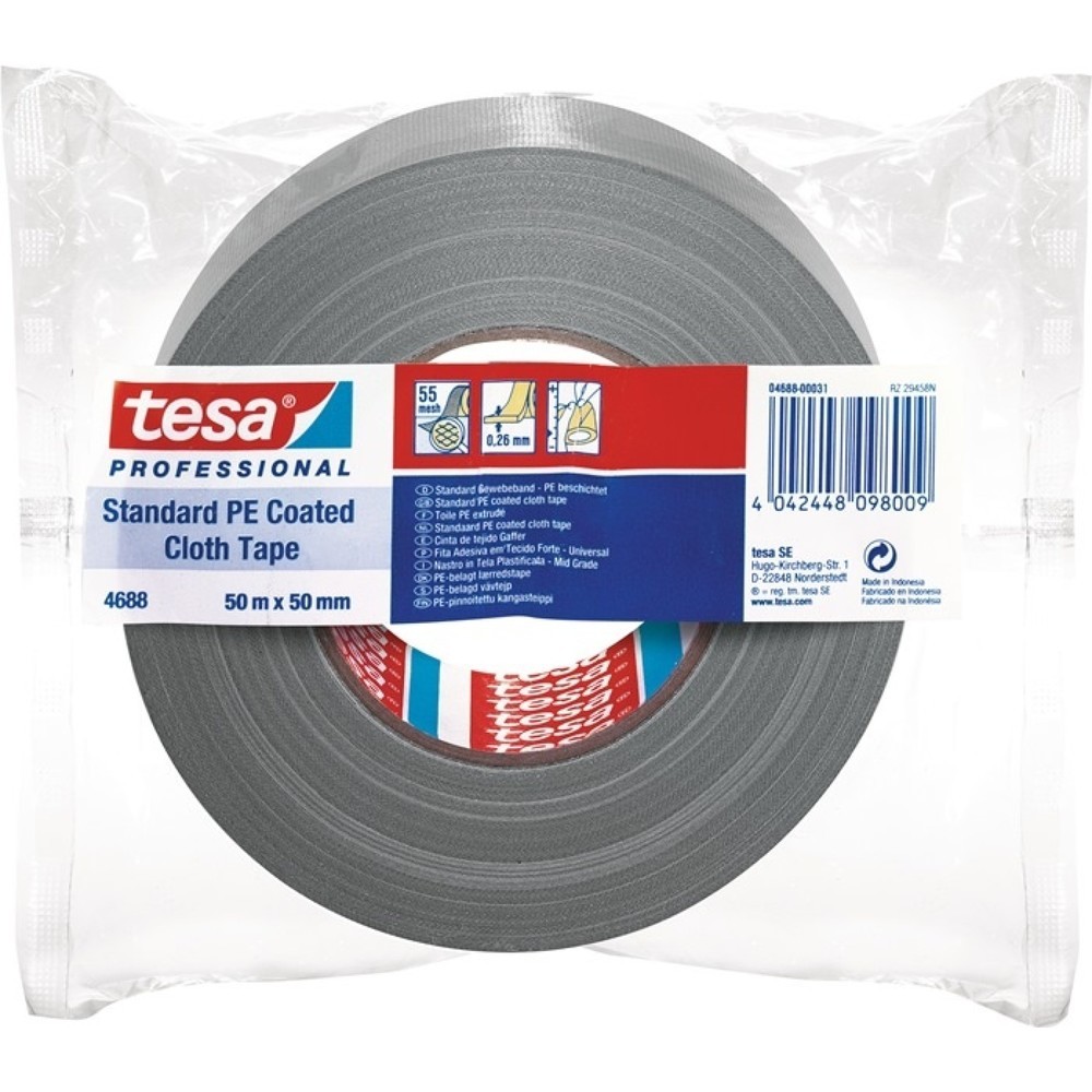 Produktabbildung: tesa® Gewebeband tesa® band® Standard 4688, Länge 50 m Breite 50 mm, silber-matt, Rolle