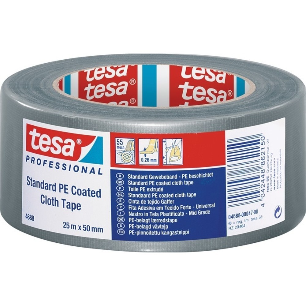 Produktabbildung: tesa® Gewebeband tesa® band® Standard 4688, Länge 25 m Breite 50 mm, silber-matt, Rolle