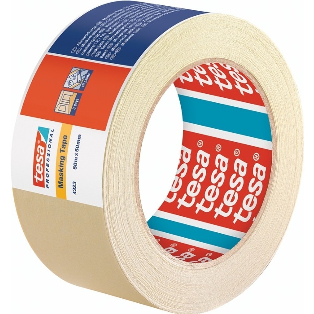 Produktabbildung: tesa® Kreppband 4323, hellbeige, leicht gekreppt, Rolle, Länge 50 m Breite 50 mm