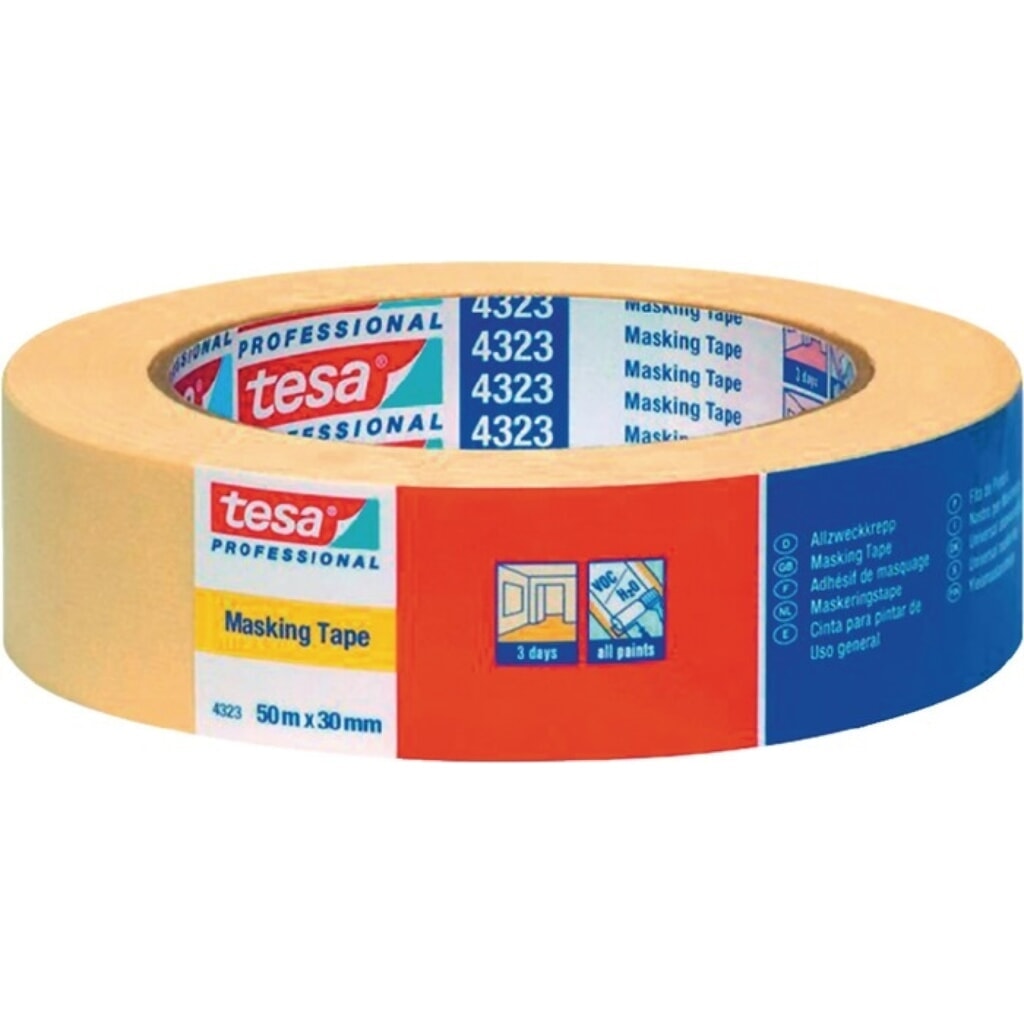 tesa® Kreppband 4323, hellbeige, leicht gekreppt, Rolle, Länge 50 m Breite 30 mm Produktabbildung: tesa® Kreppband 4323, hellbeige, leicht gekreppt, Rolle, Länge 50 m Breite 30 mm