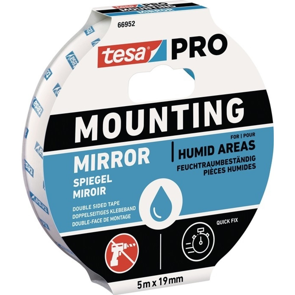 Produktabbildung: tesa® Montageband Mounting PRO Spiegel 66952, weiß, Länge 5 m Breite 19 mm