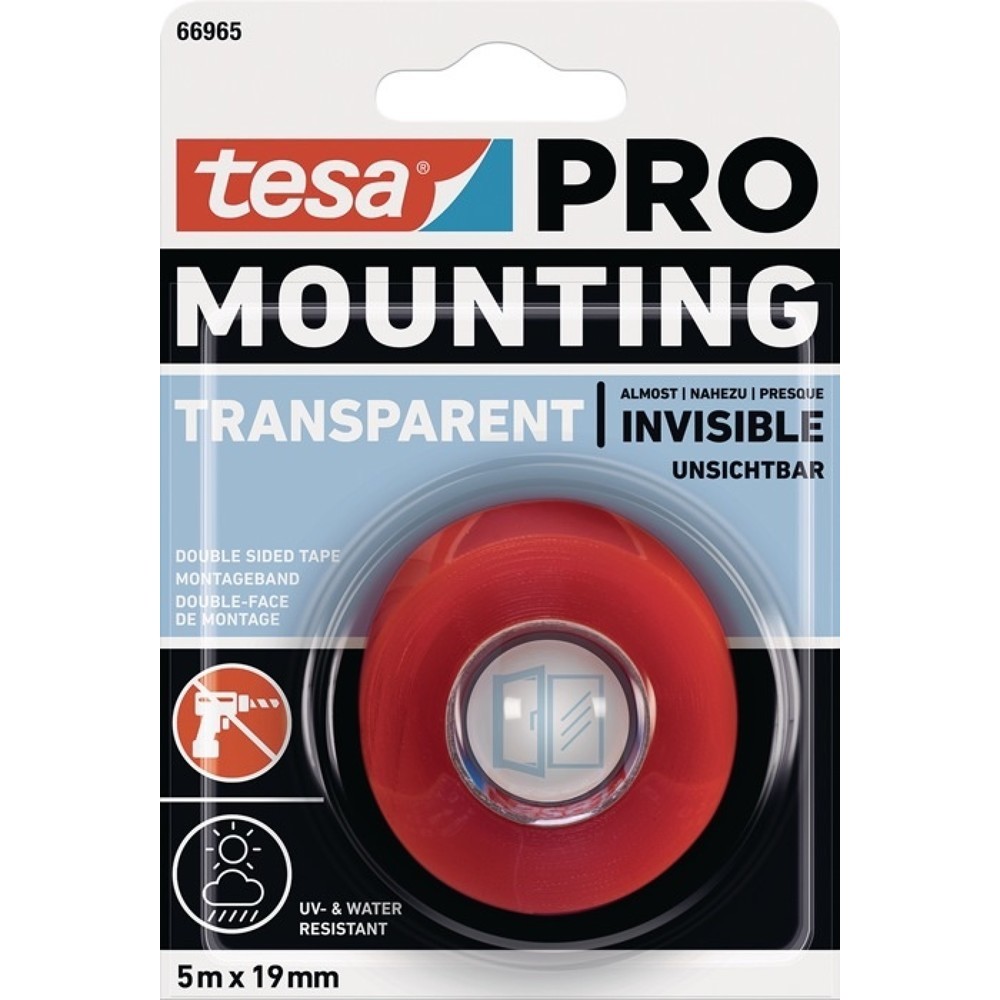 Produktabbildung: tesa® Montageband Mounting PRO Transparent 66965, transparent, Länge 5 m Breite 19 mm