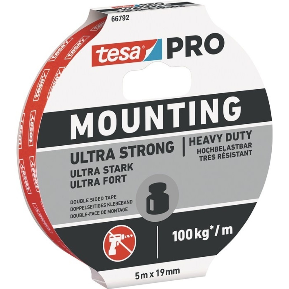 Produktabbildung: tesa® Montageband Mounting PRO Ultra Strong 66792, weiß, Länge 5 m Breite 19 mm