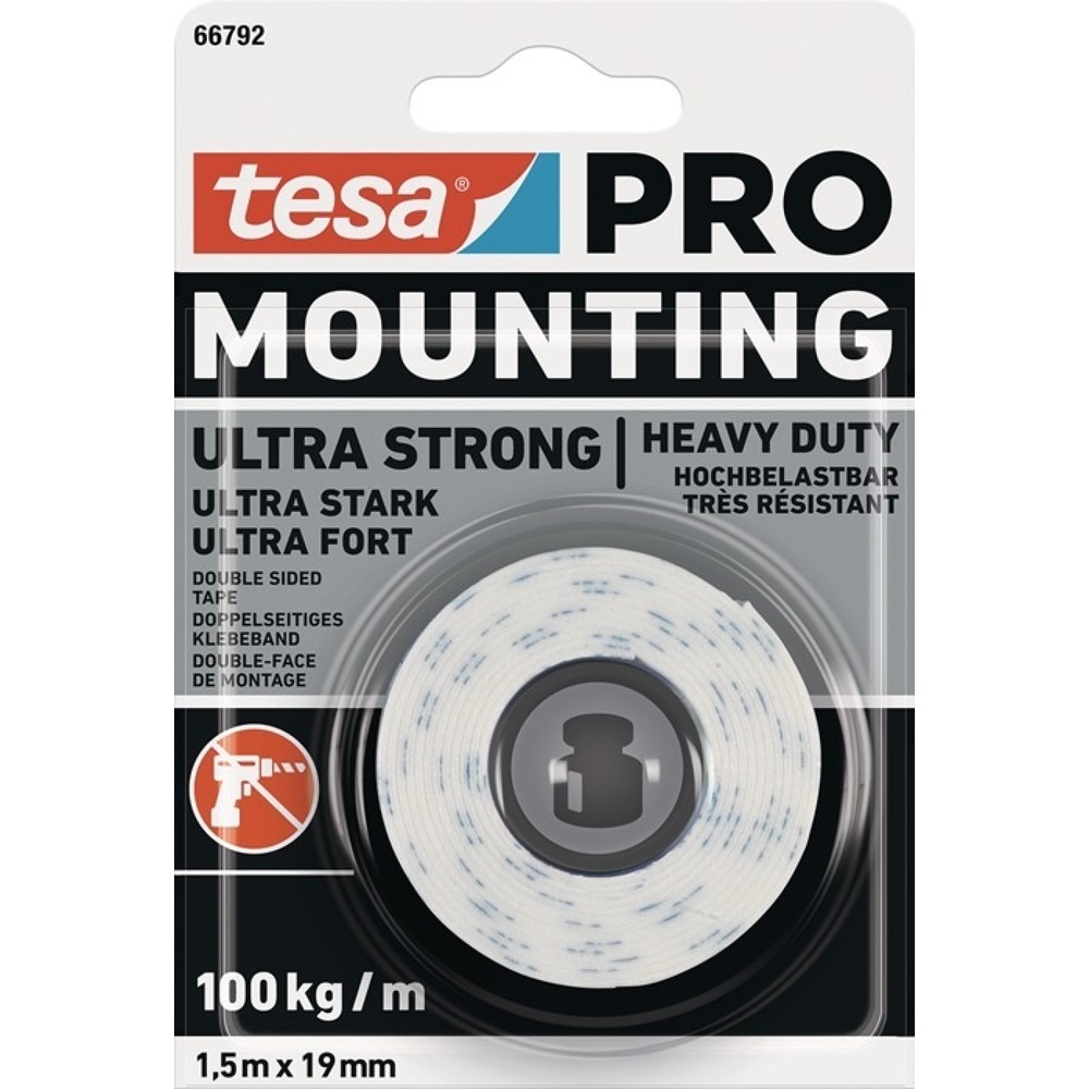 Produktabbildung: tesa® Montageband Mounting PRO Ultra Strong 66792, weiß, Länge 1,5 m Breite 19 mm