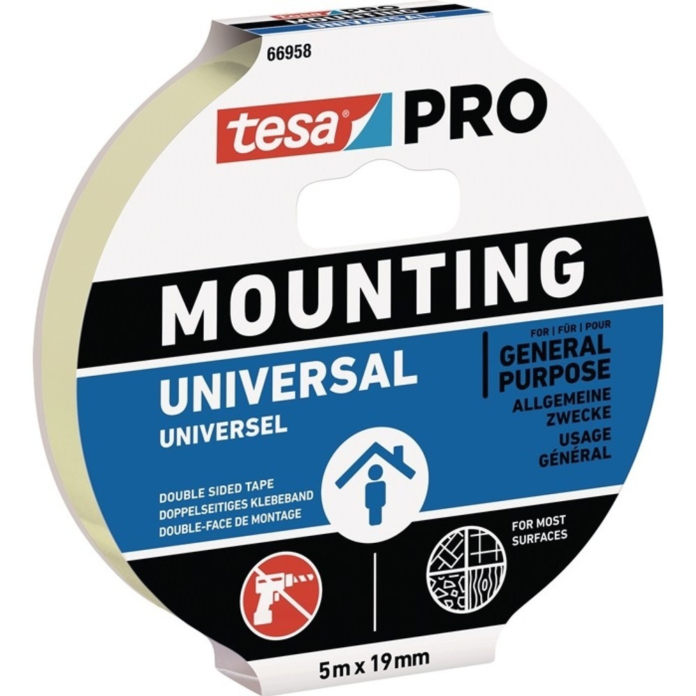 Produktabbildung: tesa® Montageband Mounting PRO Universal 66958, weiß, Länge 5 m Breite 19 mm